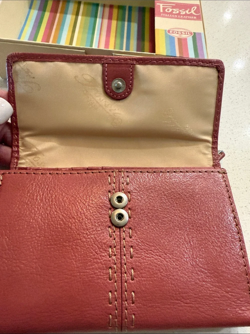 Fossil Women's Rose Pink Leather Trifold Wallet NIB